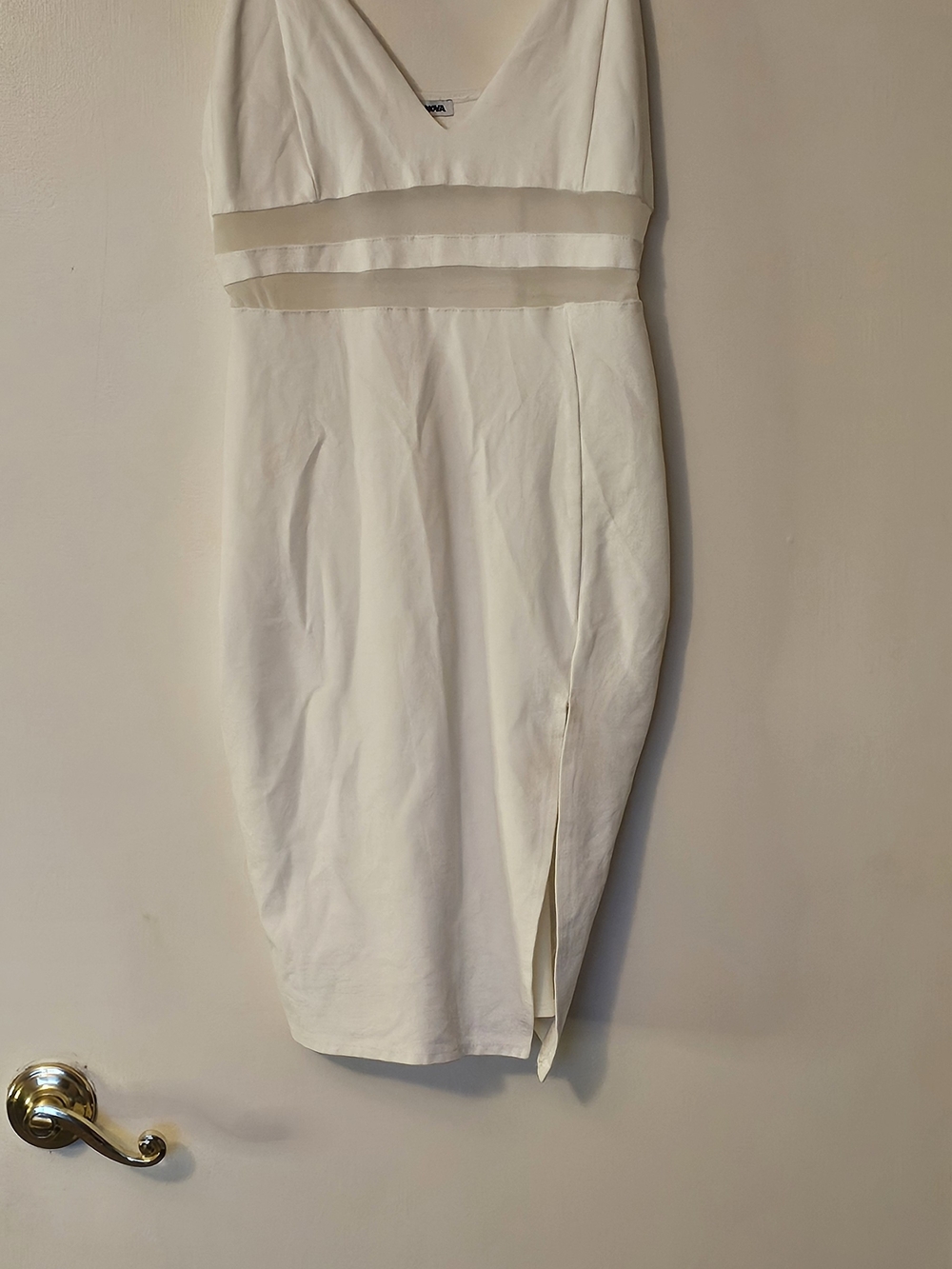 Fashion Nova White Mesh Panel Midi Dress | Size Large